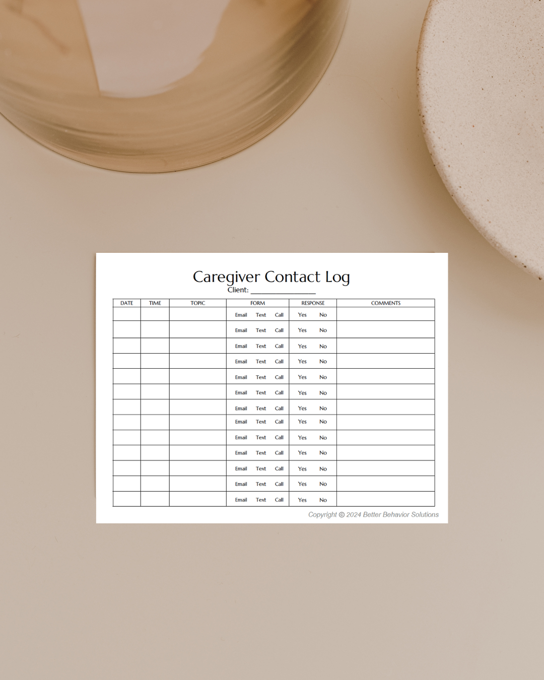 Caregiver Contact Log
