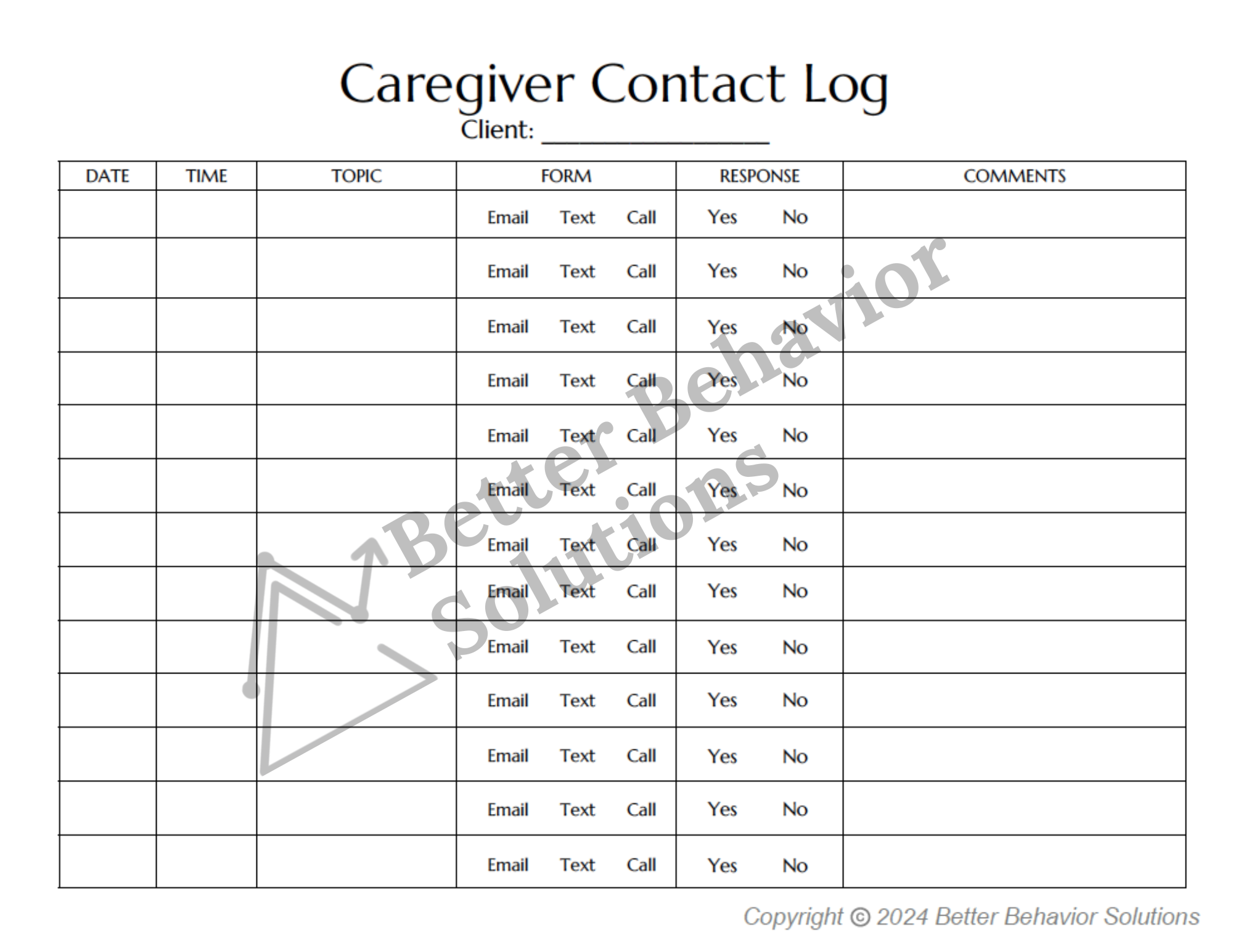 Caregiver Contact Log - Image 2